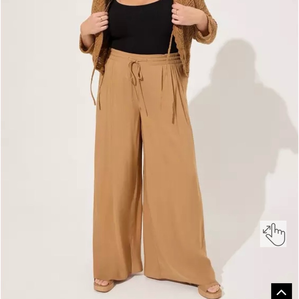 torrid tobacco brown drawstring wide-leg high waist pants 1 Tall